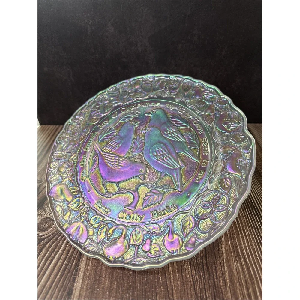 Imperial Glass 12 Days of Christmas 1973 Plate 4th Day- 4 Colly Birds
